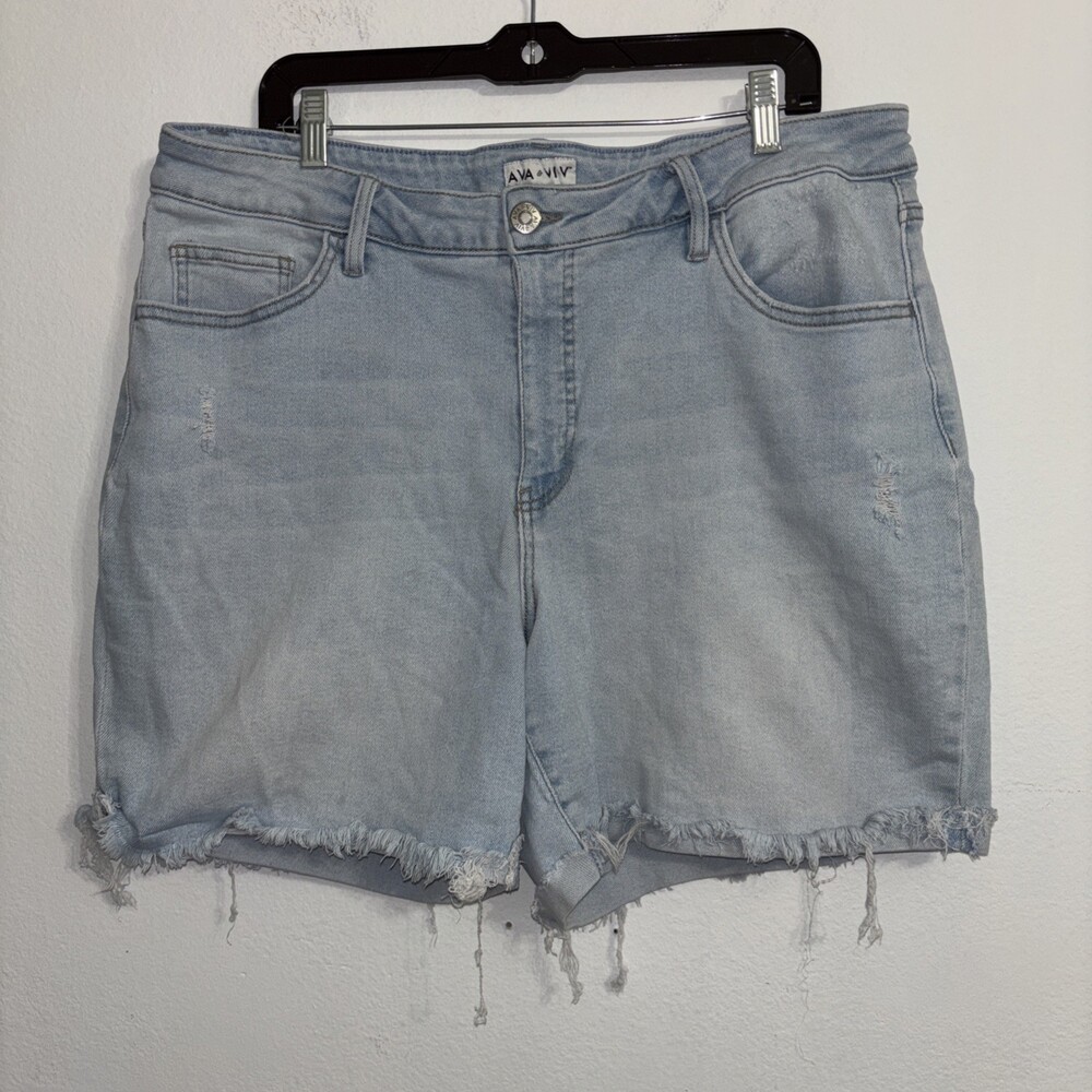 AVA And VIV Light Blue Wash Denim Jean Distressed Shorts Size 18W